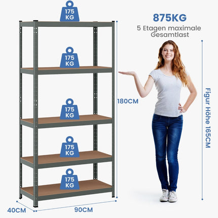 Raft metalic reglabil cu 5 niveluri, 91x46x183 cm, gri
