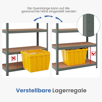 Raft metalic reglabil cu 5 niveluri, 91x46x183 cm, gri