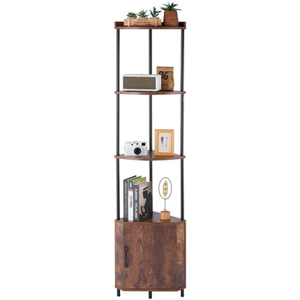 5-Tier Corner Shelf with LED Lights and Doors, Rustic Brown