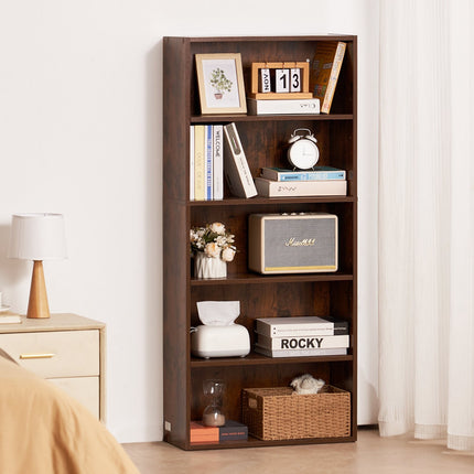 5-Tier Narrow Bookcase, 53-Inch, Adjustable Shelves, Brown