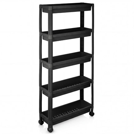 Cărucior cu 5 niveluri, îngust, cu mânere, negru, lățime 18,5 cm