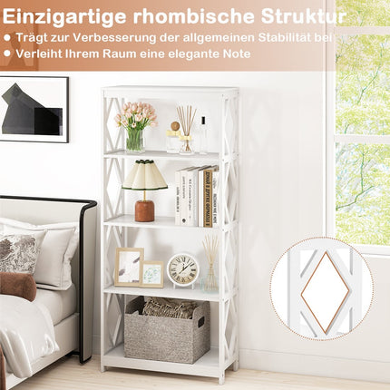 Raft deschis cu 5 niveluri, MDF alb, design romb