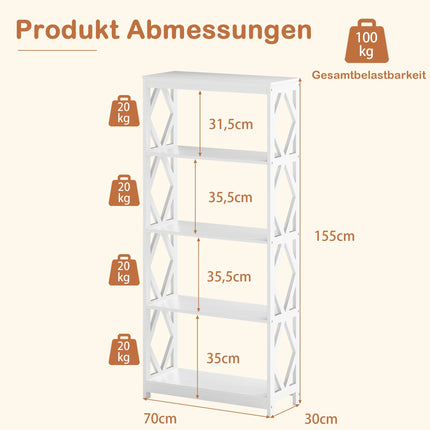 Raft deschis cu 5 niveluri, MDF alb, design romb
