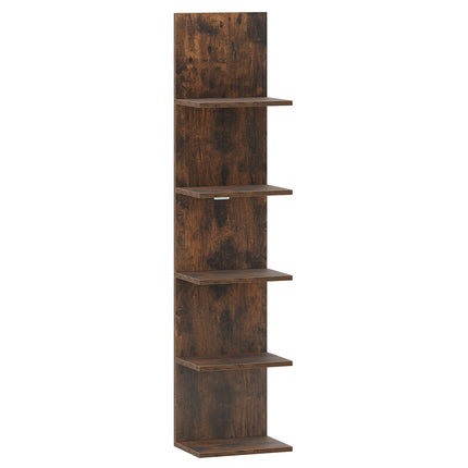 Raft de perete din lemn cu 5 niveluri, maro rustic