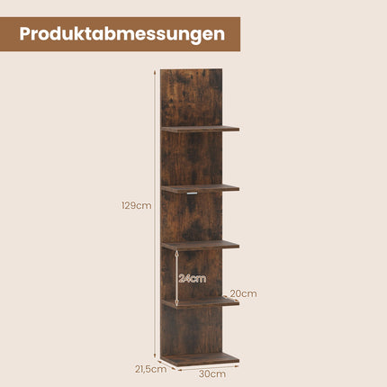 Raft de perete din lemn cu 5 niveluri, maro rustic