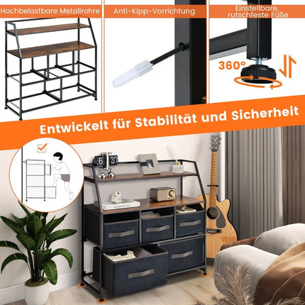 Bufetă cu 5 sertare cu sertare din material textil comodă din material textil cu raft și protecție împotriva înclinării 84 x 30 x 85 cm