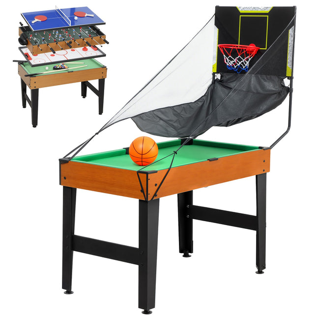 Masă de joc 5 în 1, Foosball, Hochei, Tenis, Nuc