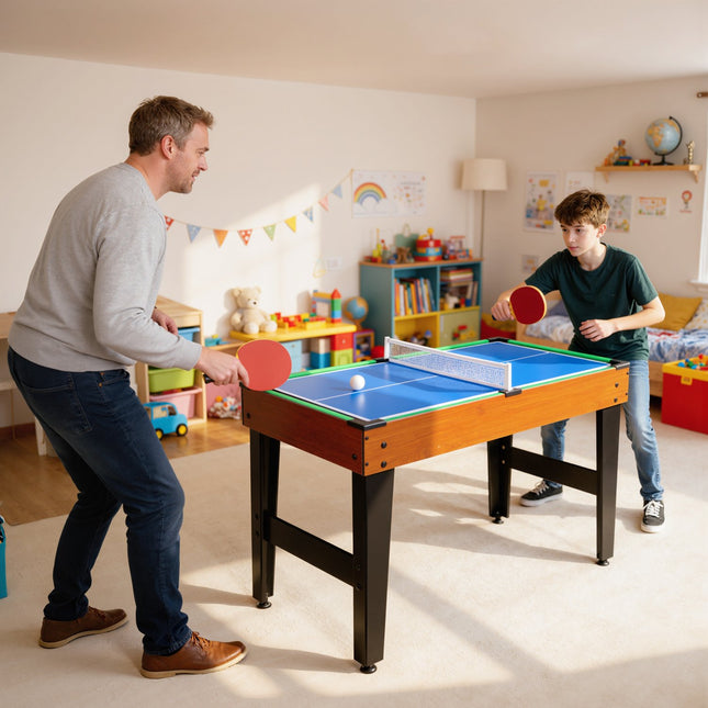 Masă de joc 5 în 1, Foosball, Hochei, Tenis, Nuc