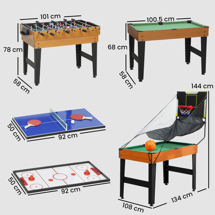 Masă de joc 5 în 1, Foosball, Hochei, Tenis, Nuc