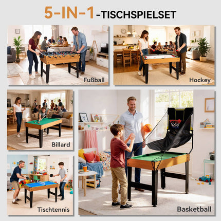 Masă de joc 5 în 1, Foosball, Hochei, Tenis, Nuc