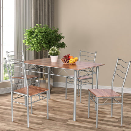 Set de masa din 5 piese Masa de bucatarie cu 4 scaune grup de sufragerie cu spatar inalt din nuc