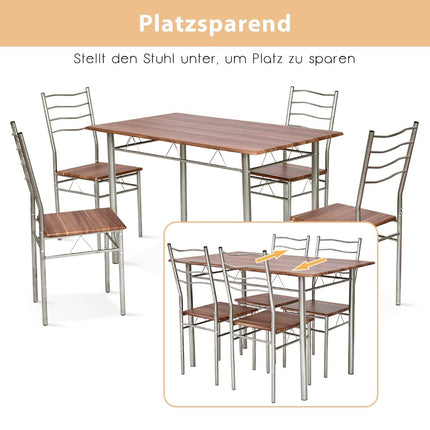 Set de masa din 5 piese Masa de bucatarie cu 4 scaune grup de sufragerie cu spatar inalt din nuc