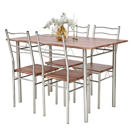 Set de masa din 5 piese Masa de bucatarie cu 4 scaune grup de sufragerie cu spatar inalt din nuc