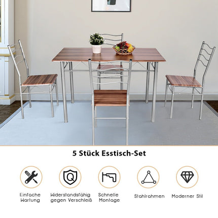 Set de masa din 5 piese Masa de bucatarie cu 4 scaune grup de sufragerie cu spatar inalt din nuc