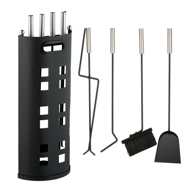 Set șemineu din 5 piese în negru