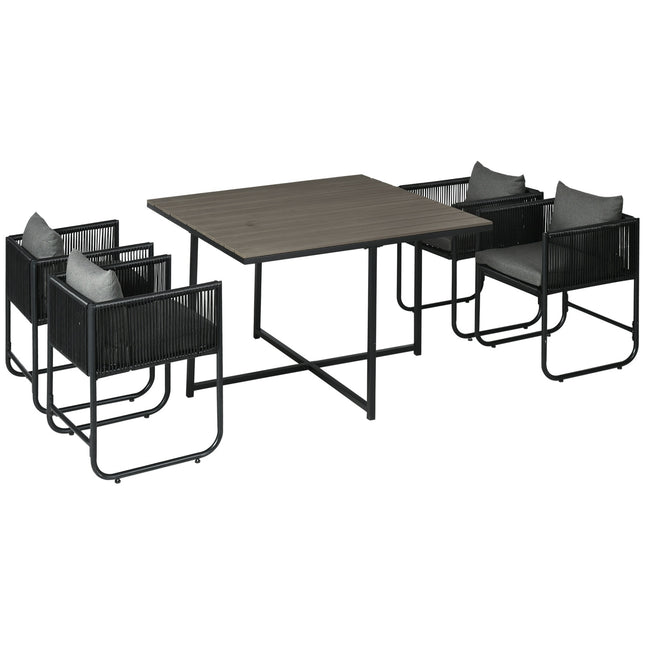 Set de mobilier de grădină din polirattan din 5 piese, masă cu 4 scaune și măsuță laterală, grup elegant de sufragerie pentru balcon și grădină