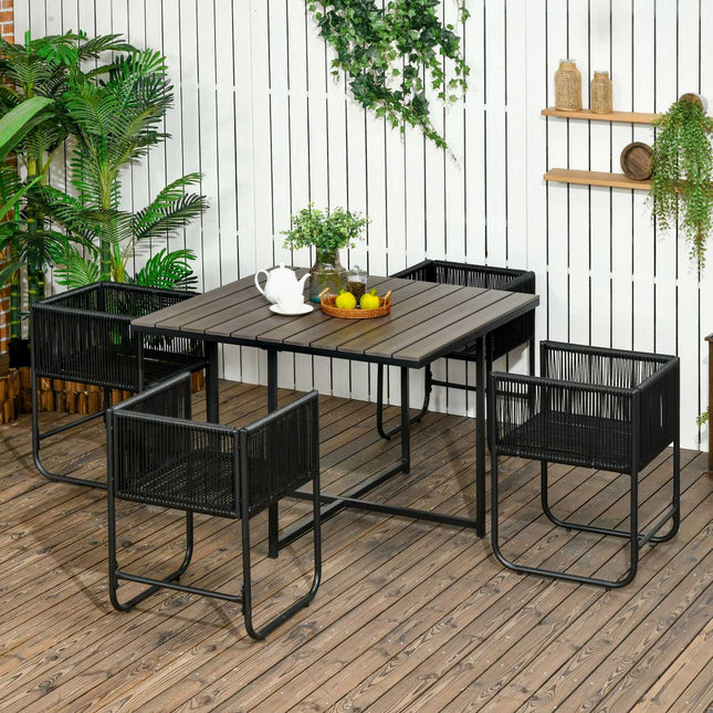 Set de mobilier de grădină din polirattan din 5 piese, masă cu 4 scaune și măsuță laterală, grup elegant de sufragerie pentru balcon și grădină