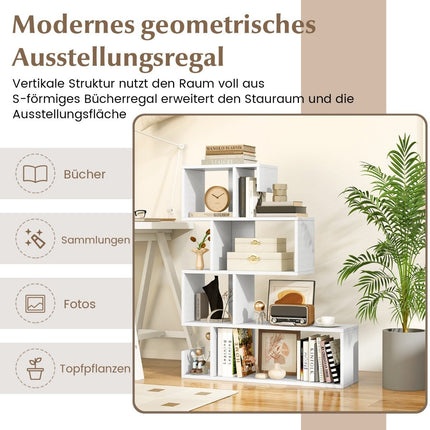 Raft de depozitare geometric cu 5 niveluri cu compartimente deschise 80 x 22 x 100 cm alb