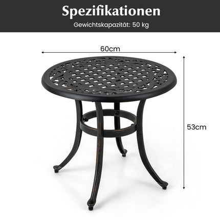 Masă rotundă de terasă din aluminiu turnat, 60 cm, cu picioare reglabile
