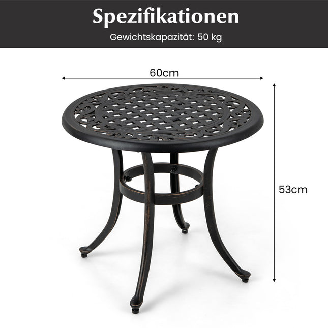 Masă rotundă de terasă din aluminiu turnat, 60 cm, cu picioare reglabile