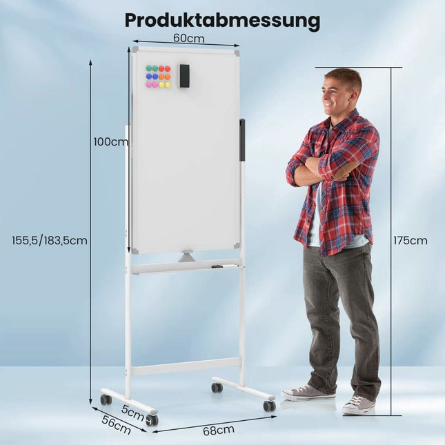 60 x 100 cm Double-Sided Magnetic Whiteboard with Wheels & Stand & Pen Tray White