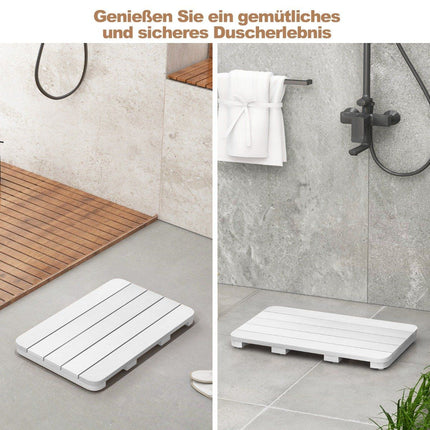 60 x 48 cm toilet mat made of hips wood design, bath mat, load-bearing up to 150 kg, bathroom mat, corrosion-resistant, rust-proof, durable, white