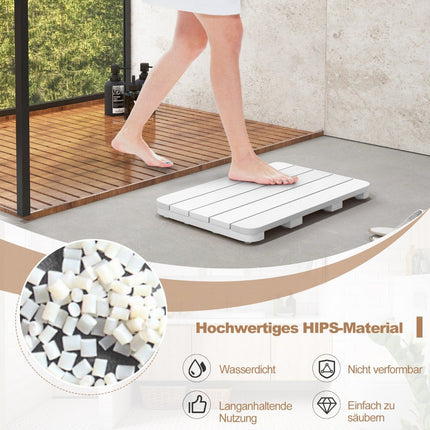 60 x 48 cm toilet mat made of hips wood design, bath mat, load-bearing up to 150 kg, bathroom mat, corrosion-resistant, rust-proof, durable, white