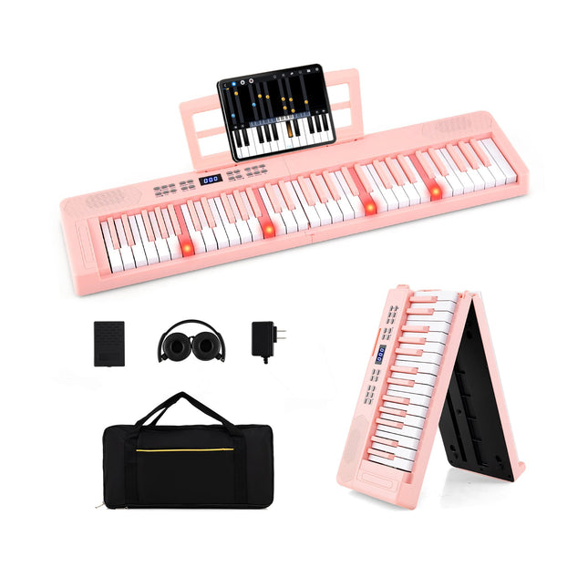 Claviatură electronică pliabilă cu 61 de taste cu MIDI, roz