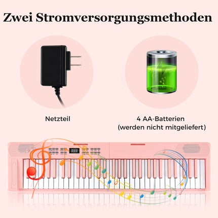 Claviatură electronică pliabilă cu 61 de taste cu MIDI, roz
