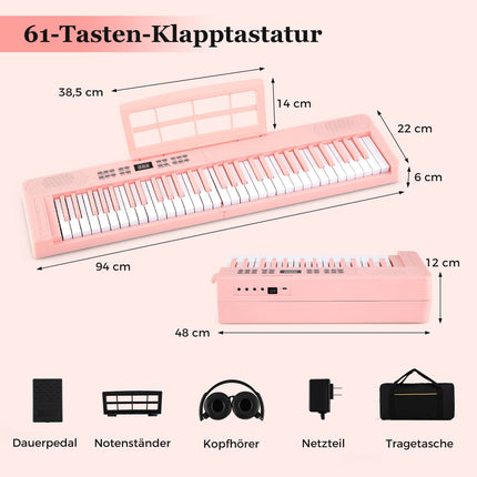 Claviatură electronică pliabilă cu 61 de taste cu MIDI, roz