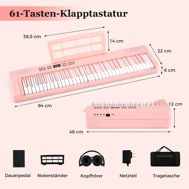 Claviatură electronică pliabilă cu 61 de taste cu MIDI, roz