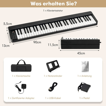 Pian digital pliabil cu 61 de clape, Bluetooth și accesorii