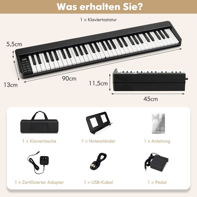 Pian digital pliabil cu 61 de clape, Bluetooth și accesorii