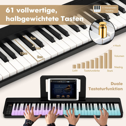 Pian digital pliabil cu 61 de clape, Bluetooth și accesorii