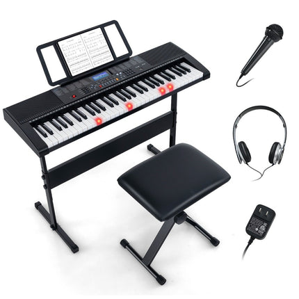 Tastatură electronică portabilă cu 61 de taste cu suport și scaun