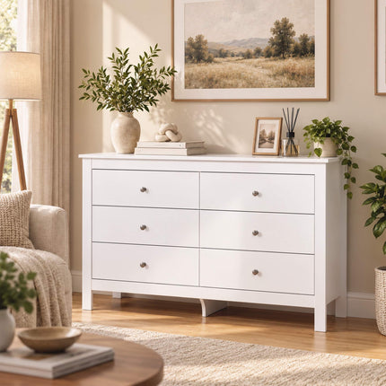 6-Drawer Chest of Drawers 118 x 39.5 x 75.5 cm, Smooth Runners, White