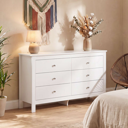 6-Drawer Chest of Drawers 118 x 39.5 x 75.5 cm, Smooth Runners, White