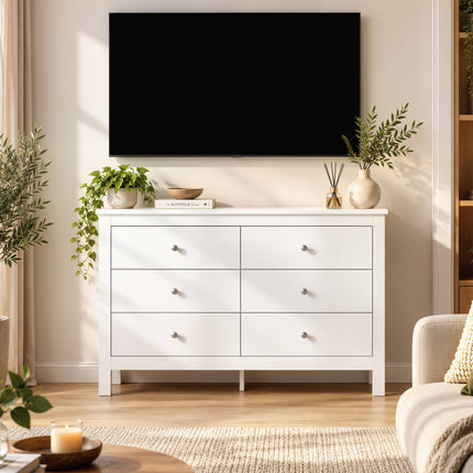 6-Drawer Chest of Drawers 118 x 39.5 x 75.5 cm, Smooth Runners, White