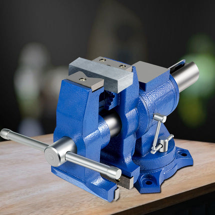 6-Inch Bench Vise, 360-Degree Swivel Base, Clamp-On, Ductile Iron