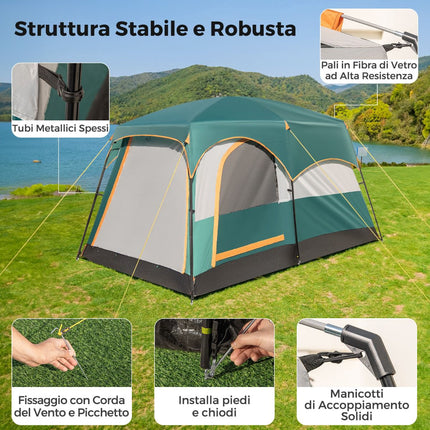 Cort de camping pentru 6 persoane cu separator, prelată de ploaie și geantă de transport