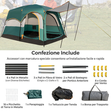 Cort de camping pentru 6 persoane cu separator, prelată de ploaie și geantă de transport