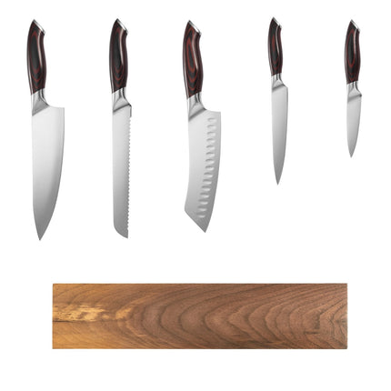 6-Piece Kitchen Knife Set – Damascus Steel, Magnetic Holder
