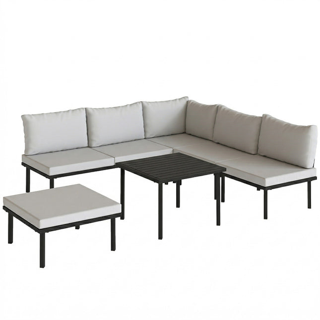 Set de mobilier de exterior cu 6 piese pentru 5-6 persoane, cu masă