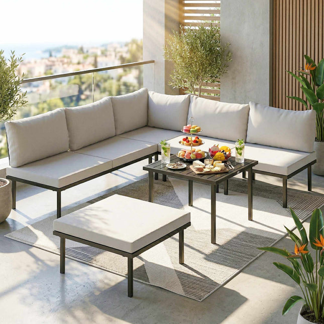 Set de mobilier de exterior cu 6 piese pentru 5-6 persoane, cu masă