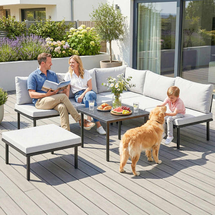 Set de mobilier de exterior cu 6 piese pentru 5-6 persoane, cu masă