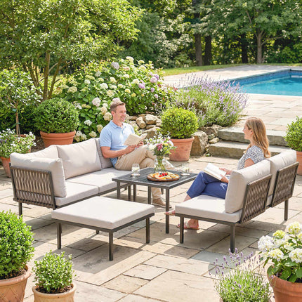 Set de mobilier de exterior cu 6 piese pentru 5-6 persoane, cu masă