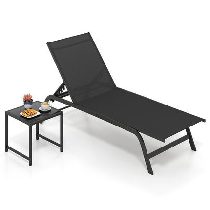Set șezlong exterior cu 6 poziții, roți și masă