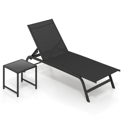Set șezlong exterior cu 6 poziții, roți și masă