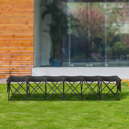 6-Seat Portable Folding Bench, Side Pockets, Carry Bag, Black