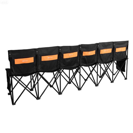 6-Seat Portable Folding Bench with Backrest, Pockets, Bag